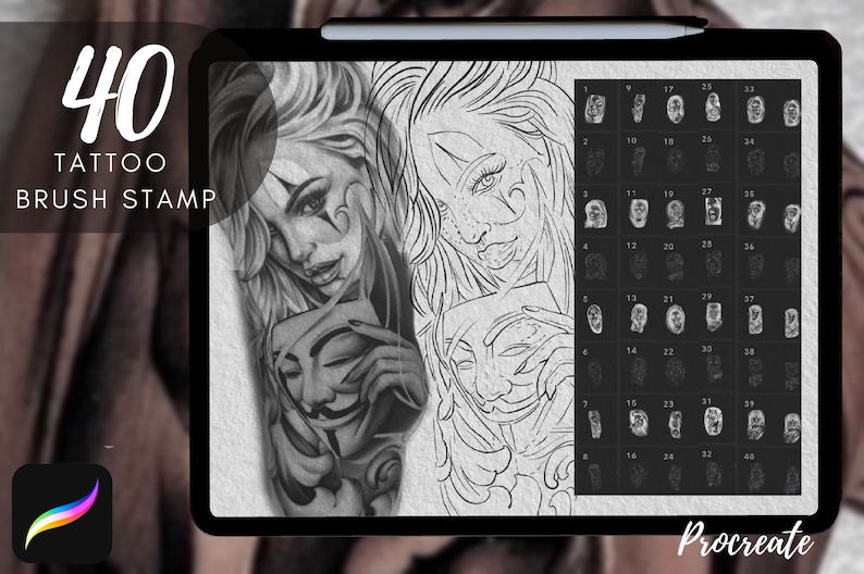 Chicano Handrawn Tattoo Stencils, Procreate Brush Stamps (digital ...