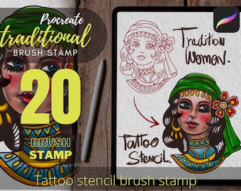 Traditional Tattoo Brush Stamps, Procreate Stencils (Digital Download)