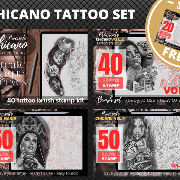 Procreate Chicano tattoo stampsl, Chicano tattoo ,Chicano art tattoo reference, Procreate tattoo brushes, tattoo stencil, tattoo design