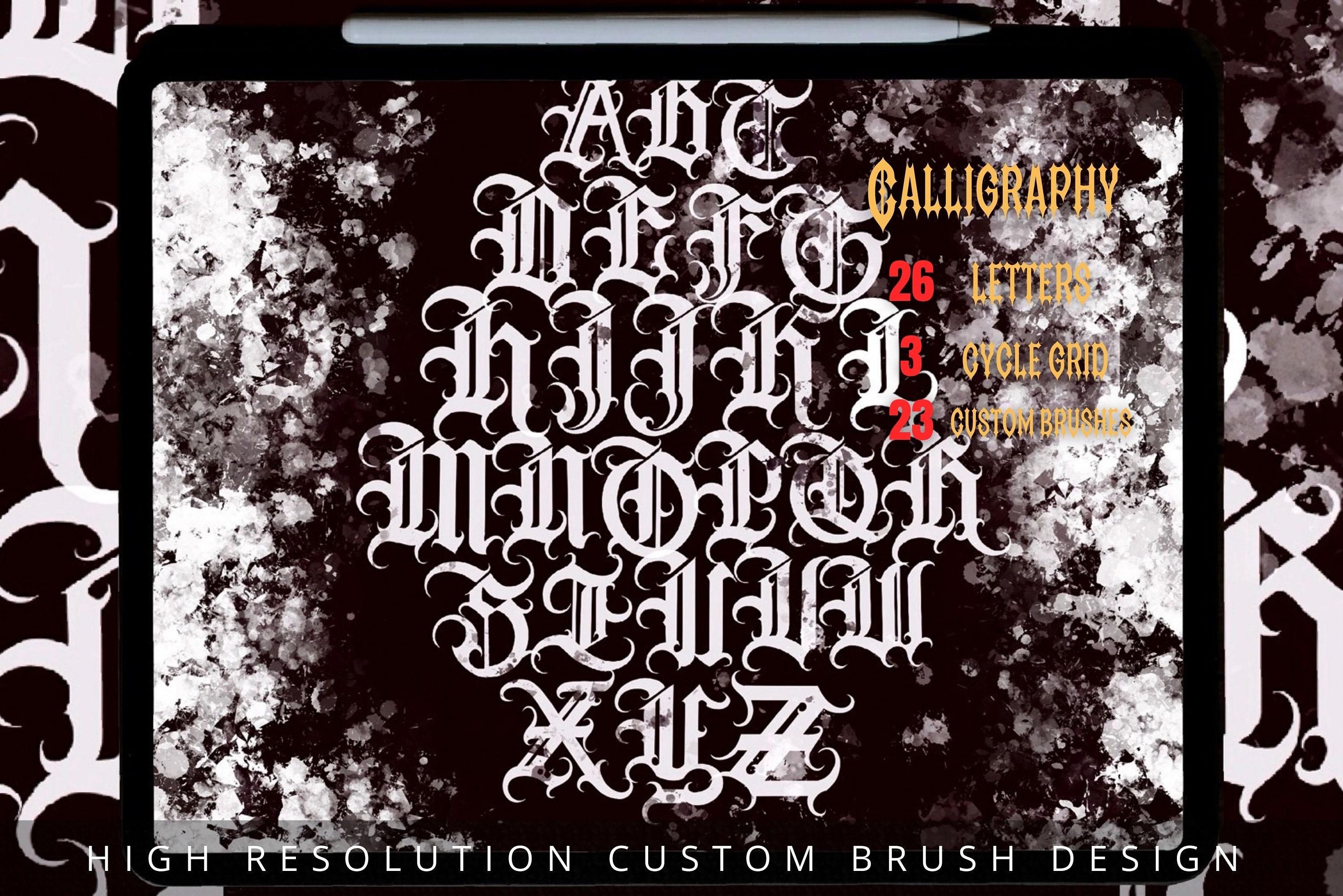 Gothic Calligraphy Tattoo Brush Set, Custom Procreate Brushes (digital ...