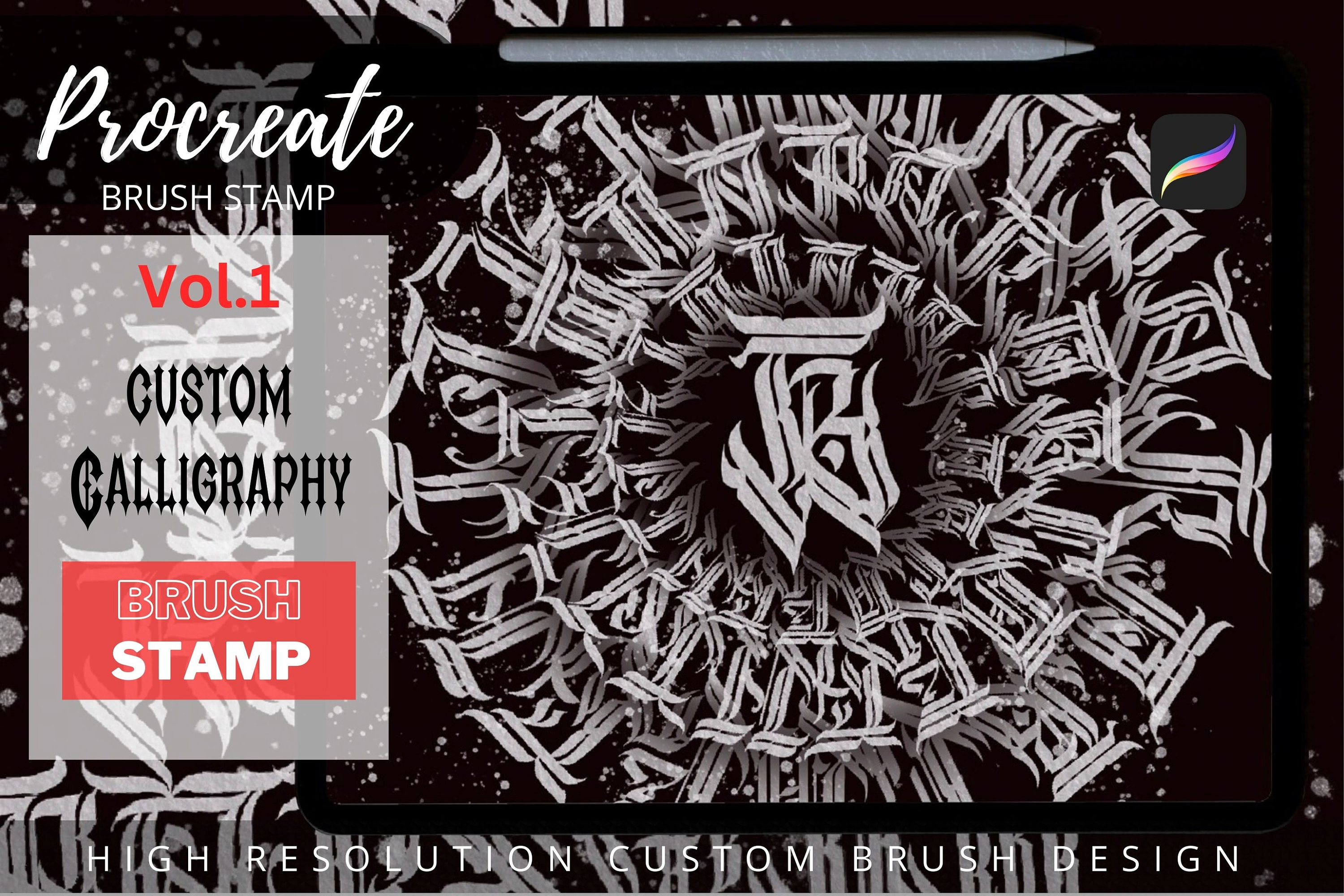Gothic Calligraphy Procreate Brushes & Grids – Tattoo Lettering Stencils, Practice Sheets, Circles & Guidelines