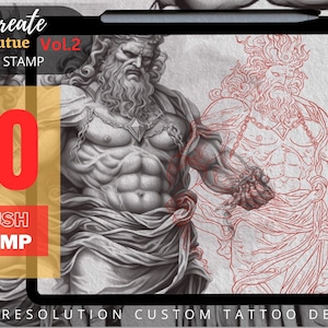 Greek Statue, Poseidon Tattoo, tattoo design , greek mythology,  tattoo brush stamp,  tattoo reference, Procreate tattoo stamps