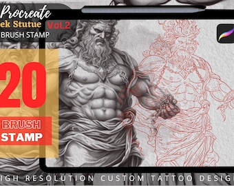 Poseidon Tattoo Procreate Brush Stamps, Greek Statue Stencils (Digital Download)