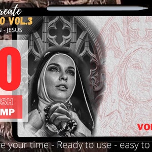 Procreate Chicano Tattoo stencil, Jesus tattoo brush stamp, Sister Maria, tattoo stamps, Religion tattoo stencil, chicano art