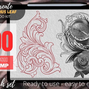 acanthe, Acanthus , Procreate Brushes, Stencil Tattoo, Procreate Stamps, tattoo stamps, Acanthus leaf, Acanthus tattoo, Acanthus stencil