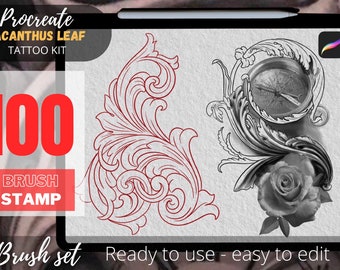 acanthe, Acanthus , Procreate Brushes, Stencil Tattoo, Procreate Stamps, tattoo stamps, Acanthus leaf, Acanthus tattoo, Acanthus stencil