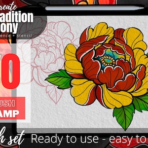 PEONIES Brush stamp ,Procreate tattoo, tattoo stencil, tattoo flash, procreate stamps, procreate brushes, procreate brush, Peony stamps