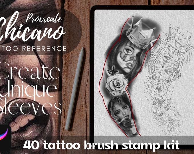 Chicano Handrawn Tattoo Stencils, Procreate Brush Stamps (digital ...
