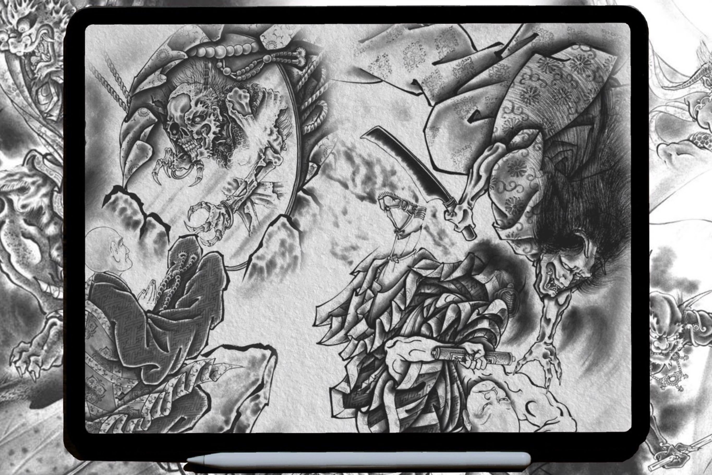 Oriental Demon & God Tattoo Stamps, Procreate Brush Set (digital ...