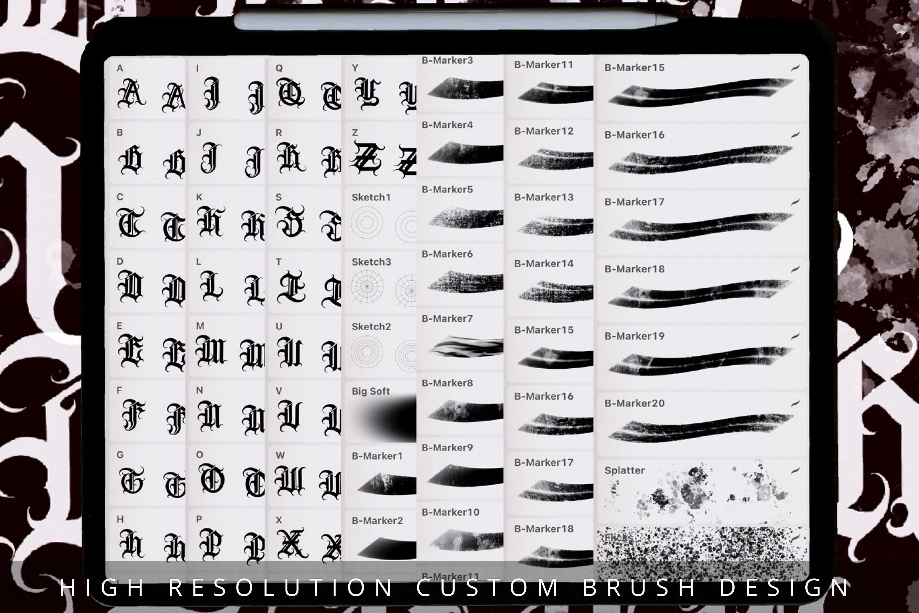 Gothic Calligraphy Tattoo Brush Set, Custom Procreate Brushes (digital ...