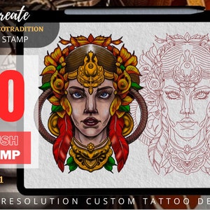 Neo tradition tattoo, Custom tattoo design, Tradition tattoo, Woman tattoo, Procreate tattoo, Flat tattoo, tattoo stamp, tattoo stamps