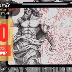 Greek Statue, Poseidon Tattoo, tattoo design , greek mythology,  tattoo brush stamp,  tattoo reference, Procreate tattoo stamps