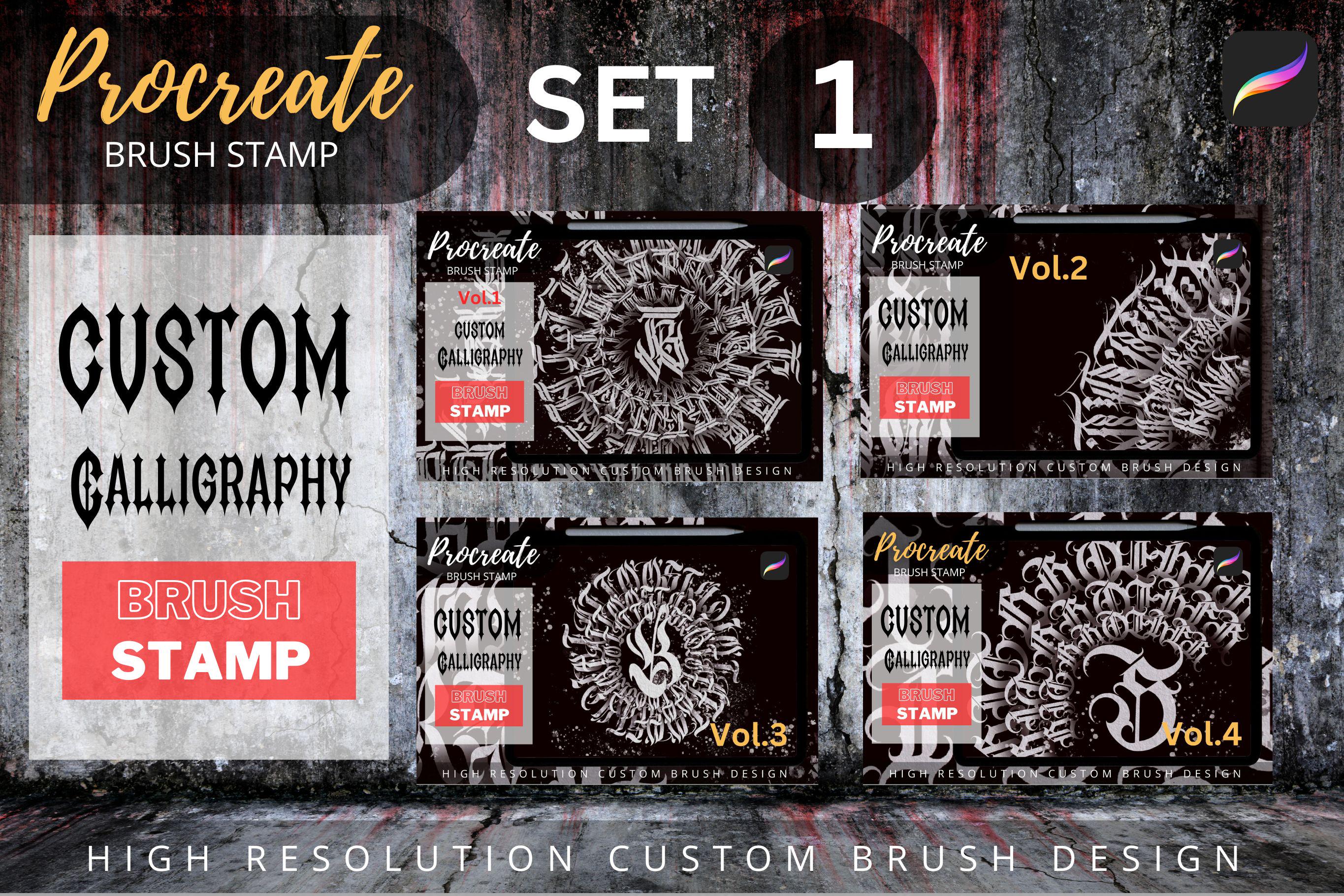 Set de pinceles de caligrafía gótica para Procreate con rejillas, plantillas, letras y guías de tatuaje