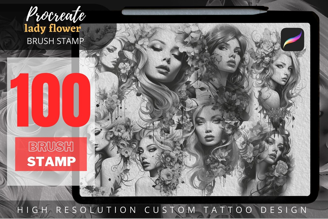 Neo Traditional Woman Tattoo Stamps, Procreate Brush Set (digital ...