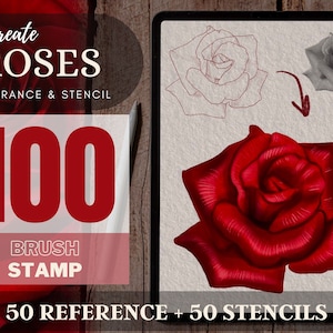 Roses Procreate, procreate rose stamps, Procreate rose, roses line art, rose stamps, roses tattoo, rose brushes, rose brush for procreate