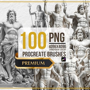 Greek Statue, Poseidon PNG, Poseidon Tattoo, tattoo design , greek mythology,  tattoo brush stamp,  tattoo reference, Procreate stamps