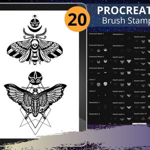 Death Moth tattoo, Death Moth Brushset, Butterfly Stamp Brush, Cressent moon tattoo, Moon tattoo