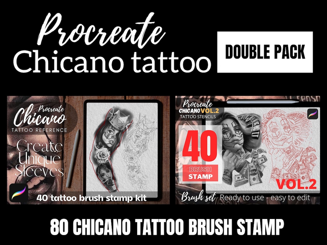 Chicano Tattoo Procreate Handrawn Brush Stamps, 80 Stencil Designs ...
