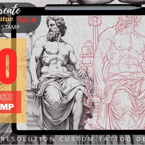 Greek Statue, Poseidon Tattoo, tattoo design , greek mythology,  tattoo brush stamp,  tattoo reference, Procreate tattoo stamps