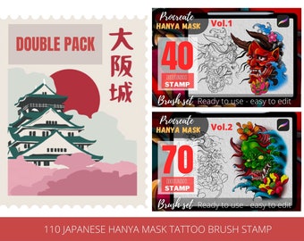 Hanya Mask Tattoo Brushes, Japanese Stencils for Procreate (Digital Download)