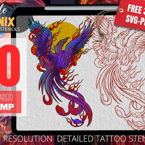 Phoenix Tattoo, phonix stamp, phonix Art, tattoo stencil, Procreate tattoo, Phonix SVG, tattoo stamp, tattoo stamps, tattoo design