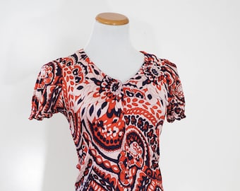 Blusa vintage rosa e vermelha/blusa estampa floral vintage dos anos 70/blusa primavera vintage/roupas vintage/roupas dos anos 70/blusa dos anos 70