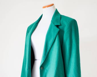 Cappotto vintage / Abbigliamento vintage / Cappotto verde a doppio bottone anni '80 / Cappotto da donna / Cappotto vintage da donna / Cappotto blazer verde vintage