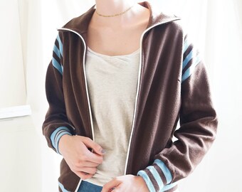 Vintage Jacket / 70s Sportswear Jacket / 70s Vintage Brown with Baby Blue Stripes Activewear Jacket / Vintage Clothing / Women's 70s Jacket