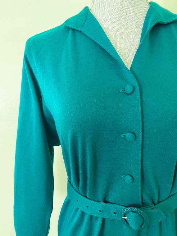 Vintage Green Wool Blend Dress / 70s Dress / Peti… - image 3