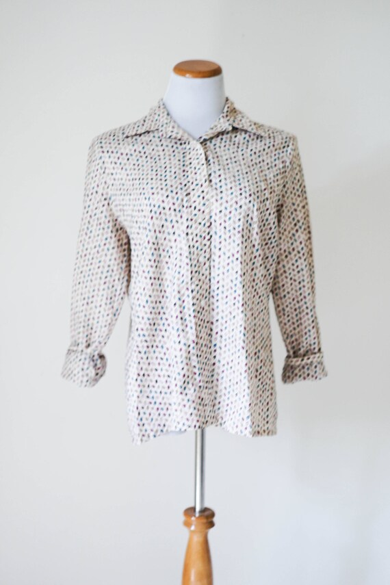 Vintage Blouse / 70s Leaf Pattern Blouse / 70s Bl… - image 3