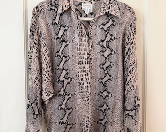Vintage BAMM-blouse van 100% zijde met slangenprint en uitlopende mouwen