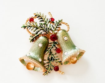 Vintage Christmas Bell Brooch/ Green and Red Brooch / Vintage Bell and Ribbon / Brooch / Vintage Pins / Whimsical Christmas Bell / Christmas