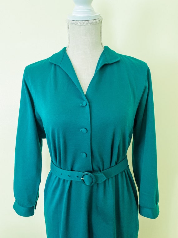 Vintage Green Wool Blend Dress / 70s Dress / Peti… - image 2