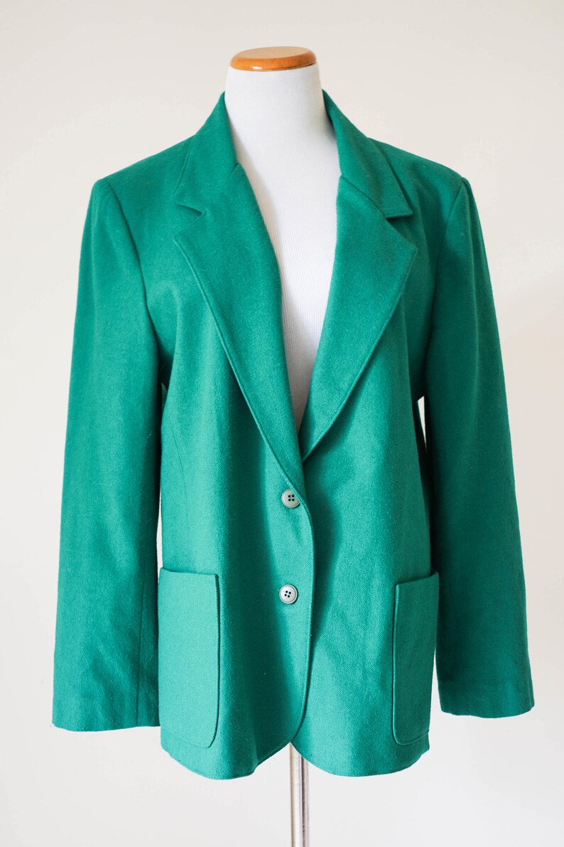 Vintage Coat / Vintage Clothing/ 80s Green Double Button Coat / Green Women's Coat / Women's Vintage Coat / Vintage Green Blazer Coat image 3