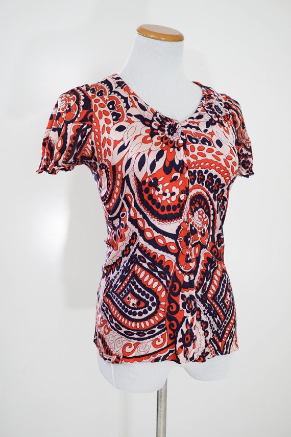 Vintage Pink and Red Blouse / Vintage 70s Floral … - image 4
