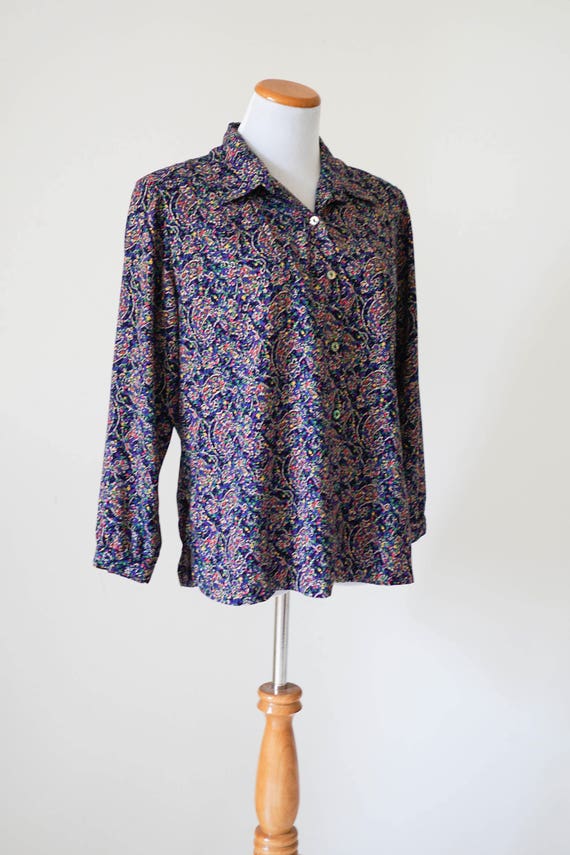 Vintage Blouse / Colorful Vintage Button Up Blouse