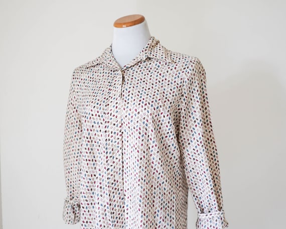 Vintage Blouse / 70s Leaf Pattern Blouse / 70s Bl… - image 2