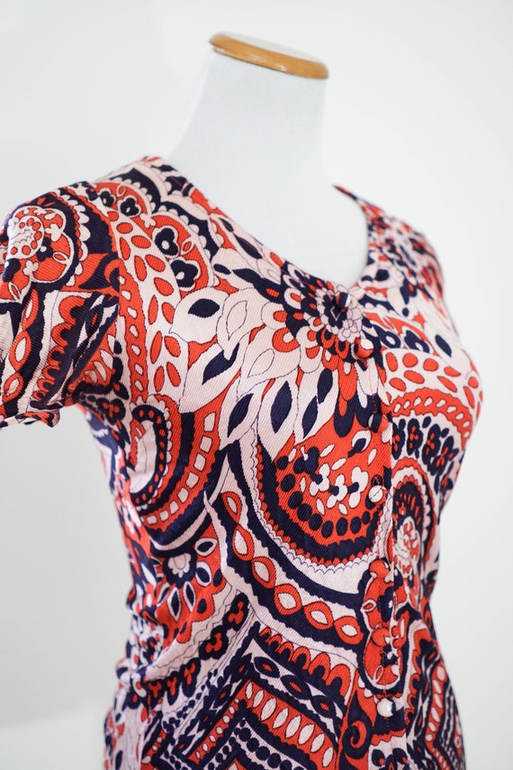 Vintage Pink and Red Blouse / Vintage 70s Floral … - image 6