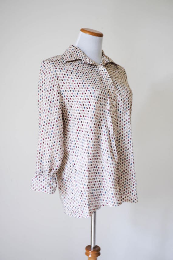 Vintage Blouse / 70s Leaf Pattern Blouse / 70s Blouse… - Gem