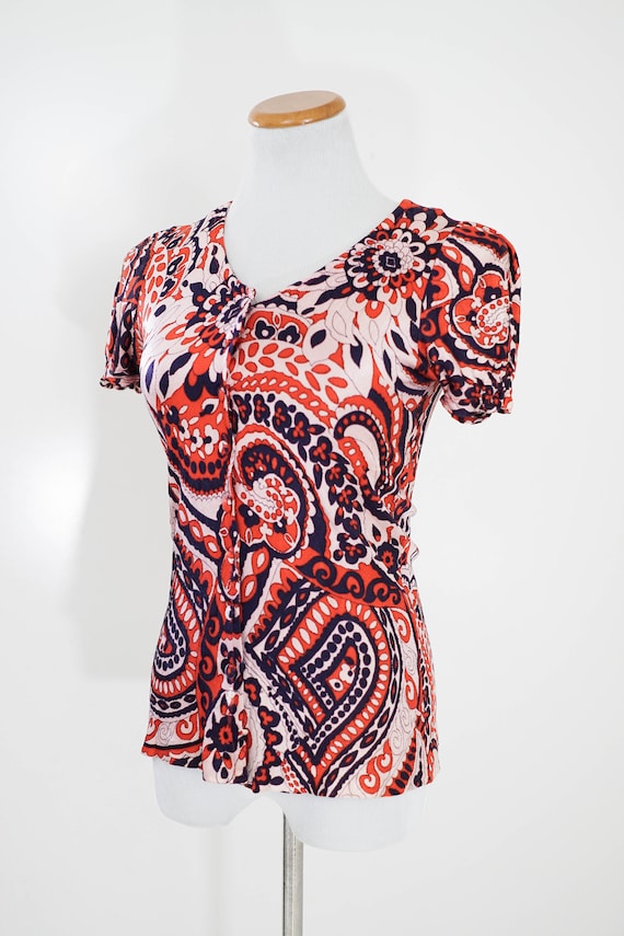 Vintage Pink and Red Blouse / Vintage 70s Floral … - image 3