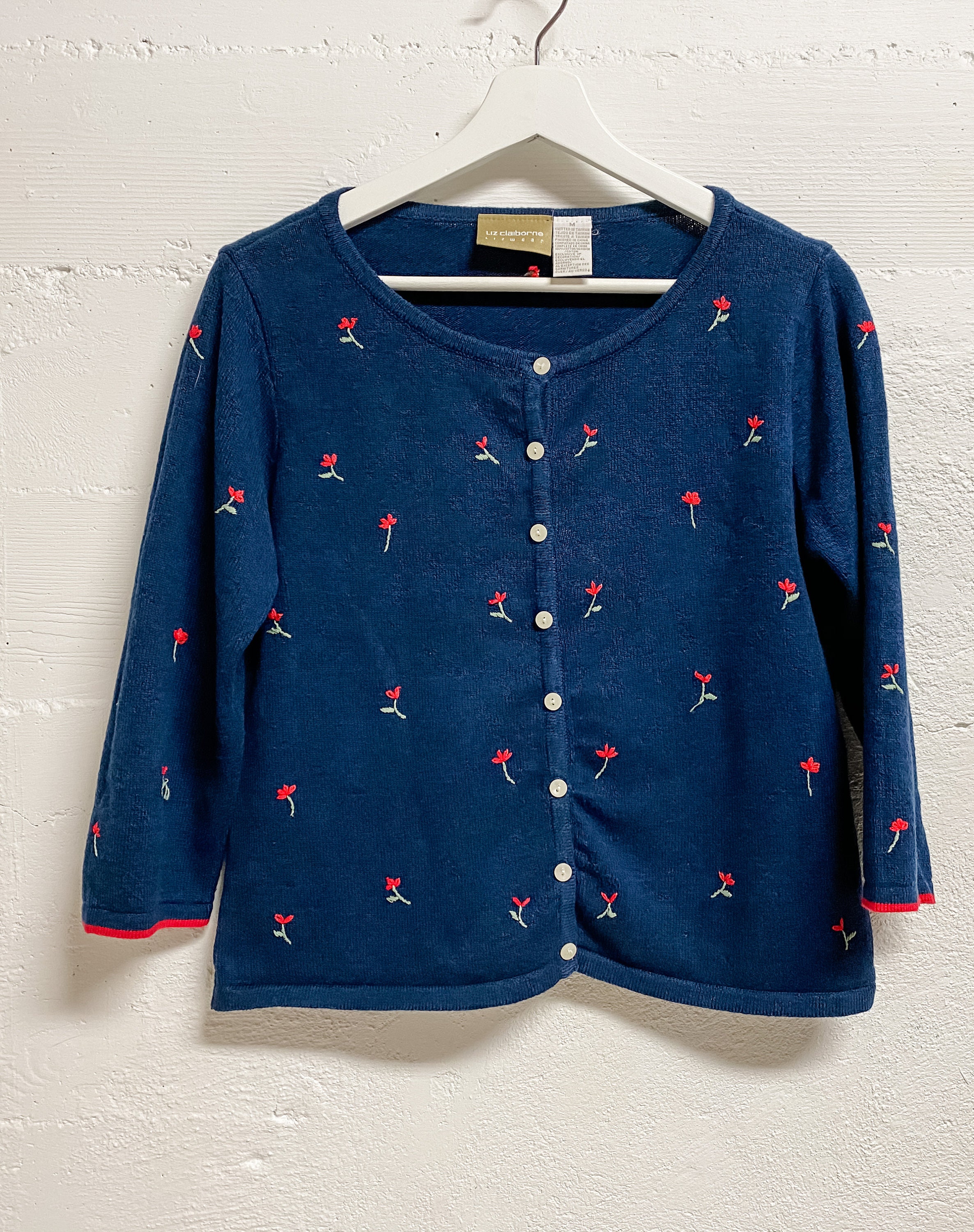 Vintage 1990s Liz Claiborne 3/4 Sleeve Embroidered Cardigan - Etsy