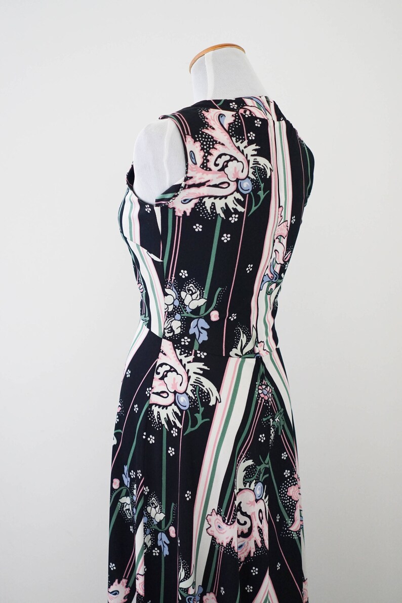Vintage Dress 60s Dress 60s Floral Print Striped Dress 60s Floor Length Sleeveless Dress Vintage Formal Dress Spring Dresses