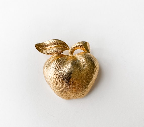 Vintage Coro Apple Brooch Pin Teacher Gift Apple Lover Brooch Lover Goldtone