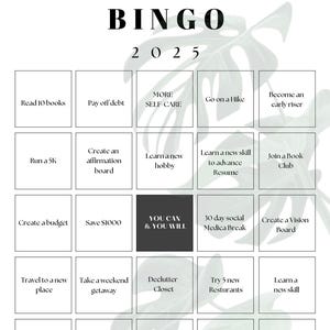 Cartão de bingo Vision Board - Cartão de resolução de ano novo GRATUITO incluído