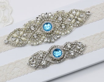 Türkis blau Strumpfband, Hochzeit Strumpfband, etwas blau, Braut Strumpfband set blau, Elfenbein Andenken Strumpfband, Strumpfband Gürtel, Perle Strass Strumpfband