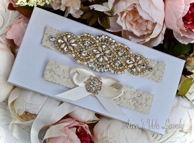 Keepsake Garter Garter Belt Wedding Garter Crystal Garter Keepsake Garter Bridal Gift Gold And Ivory garter Gold Bridal Garter