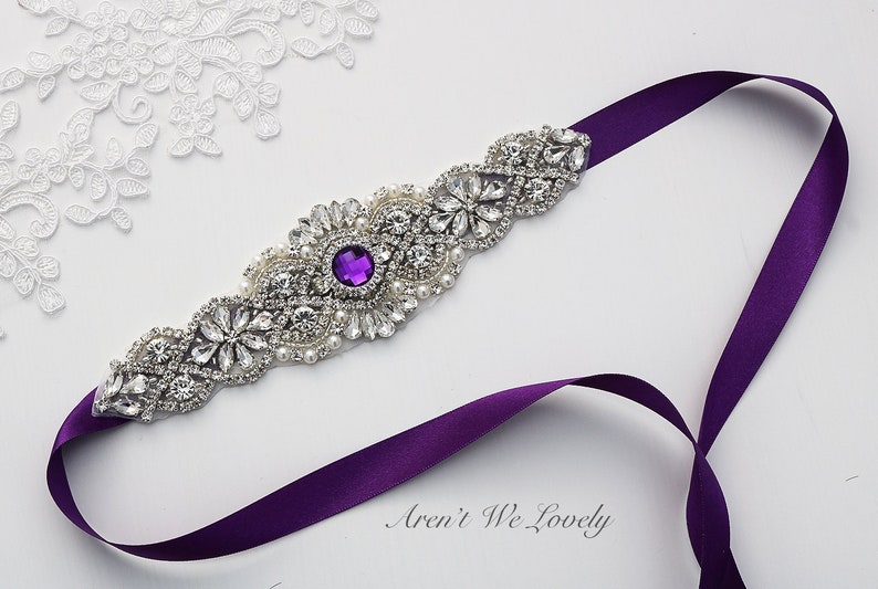 Purple wedding belt bridesmaids belt crystal bridal sash Etsy