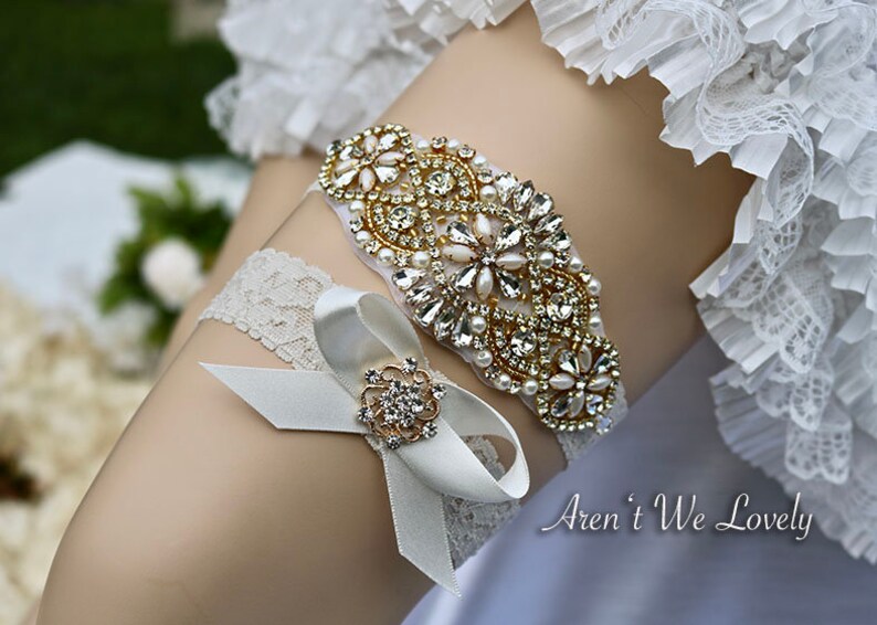 Keepsake Garter Garter Belt Wedding Garter Crystal Garter Keepsake Garter Bridal Gift Gold And Ivory garter Gold Bridal Garter