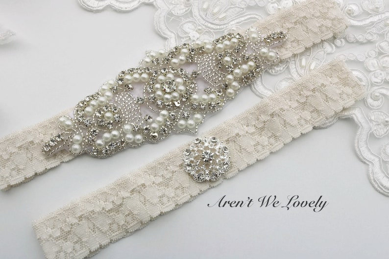 crystal and pearl garter wedding garter ivory wedding garter vintage garter wedding garter belt Bridal garter ivory wedding garter