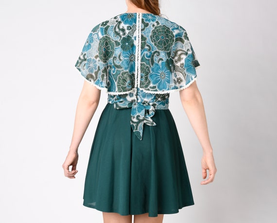 Vintage Angel Sleeve 60's Midi Dress Floral Green… - image 5